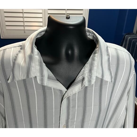Metafuori New York 3XL Mens Shirt Gray Stripe Button Up Short Sleeve Poly Retro - Picture 4 of 11